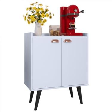 Imagem de Buffet Aparador 2 Portas Linea Prateleira Organizadora Decoração Cozinha Sala Estar Jantar Puxador Concha Estilo Retrô – RPM Móveis (Branco)