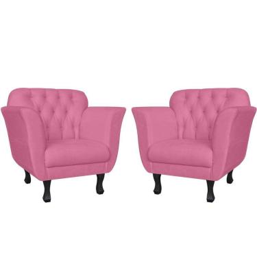 Imagem de Kit 2 Poltronas Decorativa Dália Suede Rosa Pés Madeira Mz Decor