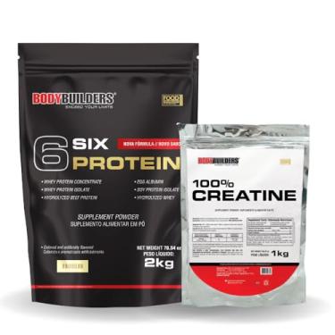 Imagem de Kit Whey Protein Concentrado 6 Six Protein 2kg + 100% Creatina 1kg - Bodybuilders (Baunilha)