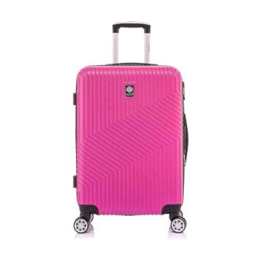 Imagem de Mala de Viagem Médio de Despacho Geometric 23kg Rígida ABS com 4 Rodas duplas 360º e Trava de segredo numérico TSA, divisória interna com zíper e elástico de fixação,Pink, Santino - ASAV7003M47