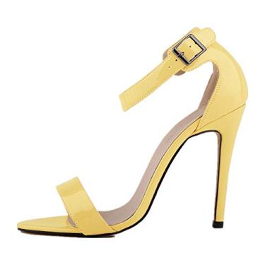 Imagem de YGJKLIS Sapatos femininos sexy de couro envernizado salto fino 11 cm stiletto tira no tornozelo salto sandália peep toe sapatos de casamento desempenho de salão sapatos de dança latina, Amarelo, 6.5