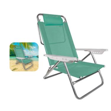 Imagem de Cadeira Reclinável 6 Posições Com Almofada Alumínio Praia Camping Piscina - Mor