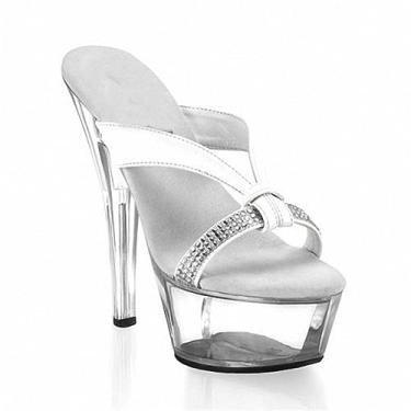 Imagem de PROMI Sandálias casuais de salto alto 15 cm com strass modelos de corrente, Branco, 38