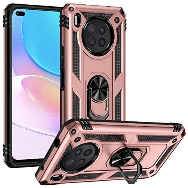 Imagem de BoerHang Capa para Huawei Nova 8i, resistente, à prova de choque, proteção de camada dupla TPU + PC, capa de telefone Huawei Nova 8i com suporte de anel. (ouro rosa)