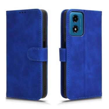 Imagem de Caso de capa de telefone de proteção Compatível com capa Motorola Moto G04/G24 com suporte para cartão, capa tipo carteira de couro PU com alça de pulso e capa protetora à prova de choque (Size : Blu