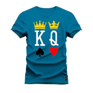 Imagem de Camiseta Plus Size Algodão Estampada Premium Rei Rainha Azul G4
