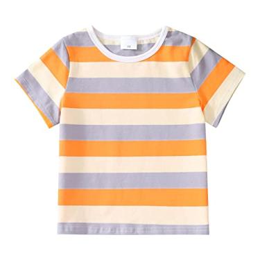 Imagem de Camiseta infantil infantil listrada multicolorida de algodão manga curta gola redonda roupas primavera nação para, Dourado, 3-4 Anos