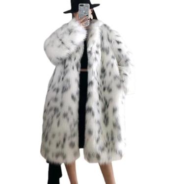 Imagem de N&B collection Casaco feminino de lã estampado primavera e inverno casaco felpudo casaco cardigã fofo sobretudo, Branco, XXG