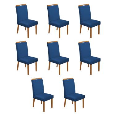 Imagem de Kit 8 Cadeiras de Jantar Madeira Maciça Cerejeira Premium Heloísa Veludo Azul