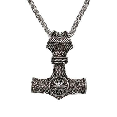 Imagem de FANCY-J Colar de talismã de martelo de Thor para homens nórdicos Mjolnir colares com pingente de amuleto de aço inoxidável comprimento da corrente 61 cm, Aço inoxidável, aço inoxidável