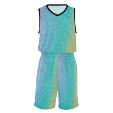 Imagem de Camiseta de basquete infantil gradiente turquesa aqua, ajuste confortável, camiseta de treino de futebol de 5 a 13 anos, Glitter doce, XX-Large