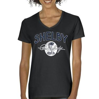 Imagem de Camiseta feminina com logotipo vintage Shelby Cobra gola V American Legendary Mustang 427 GT500 GT350 Performance Powered by Ford Tee, Preto, G