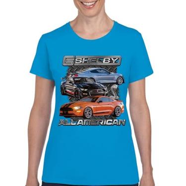 Imagem de Camiseta feminina Shelby All American Cobra Mustang Muscle Car Racing GT 350 GT 500 Performance Powered by Ford, Azul claro, XXG
