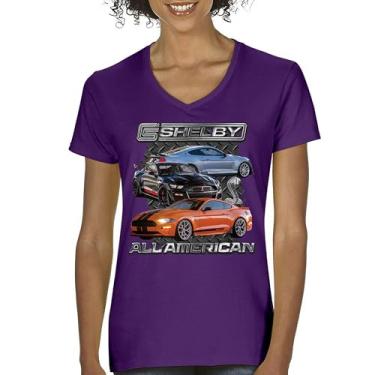 Imagem de Camiseta feminina Shelby All American Cobra gola V Mustang Muscle Car Racing GT 350 GT 500 Performance Powered by Ford Tee, Roxa, P