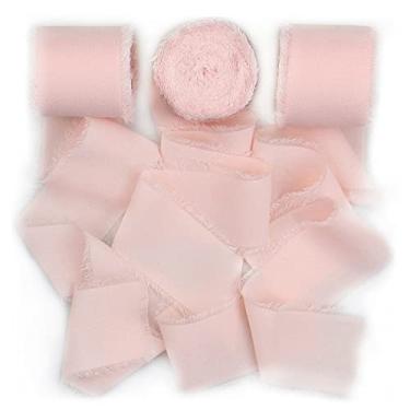 Imagem de SHUNSTONE Chiffon Ribbon Fringe Silk Ribbon 1.5” x 7Yd Blush Pink Ribbon for Wedding Decoration, Gift Wrapping, Greeting Card, Bridal Bouquet (3 Rolls 21 Yards)