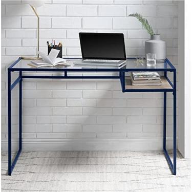 Imagem de Mesa de computador de vidro com armazenamento para quarto azul e vidro 122 cm C x 61 cm L x 78 cm A