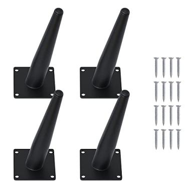 Imagem de FIVEPEARS Conjunto de pernas afuniladas inclinadas de metal preto fosco de 17,8 cm para móveis, pés de estilo moderno de meados do século para mesa de café, sofá, armário, cadeira, cômoda, cama, creza