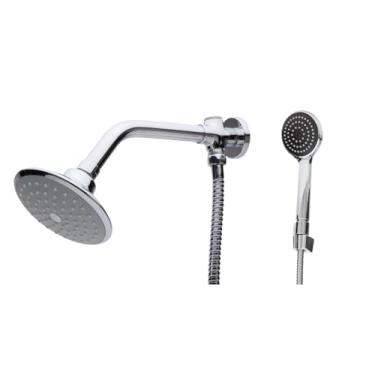 Imagem de Ducha Chuveiro Redonda Inox Metal Completa Com Desviador E Ducha Manual Aquecedor Solar E Gas