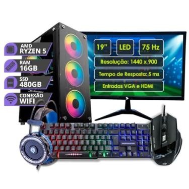 Imagem de Computador Pc Gamer Cpu Completo Amd Ryzen 5 16gb Ssd 480 Monitor 19