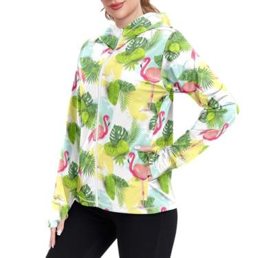 Imagem de JUNZAN Moletom feminino com capuz com proteção solar tropical folhas exóticas manga longa FPS 50+ camisetas de pesca para mulheres, Folhas exóticas tropicais, XXG