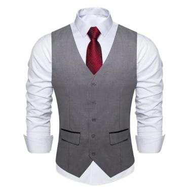 Imagem de BoShiNuo Colete preto slim fit para homens festa de negócios vermelho sólido gravata colete masculino lenço abotoaduras, Md-0249-n-0704, G