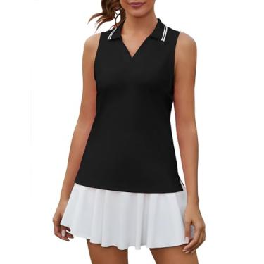 Imagem de Becotal Camisa polo feminina FPS 50+ camiseta de tênis de golfe sem mangas com colarinho, ajuste seco, absorção de umidade, Preto, GG