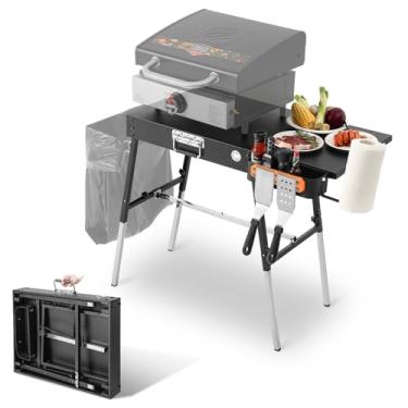 Imagem de AOKEMAi Mesa para churrasqueira ao ar livre, suporte para grelhar Blackstone, 43 cm e 56 cm, mesa de acampamento dobrável com prateleira lateral e suporte, suporte Ninja Grill e mesa de forno de pizza