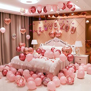 Imagem de CAKKA Valentines Day Balloons Kit, 101 Pack Rose Gold Pink Heart Balloons with Rose Petals, I Love You Balloons for Anniversary Mothers Day Wedding Romantic Decorations Special Night