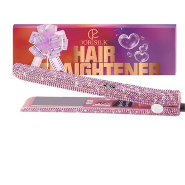 Imagem de (Rose Gold) - Professional Hair Straightener, DORISILK Titanium Flat Iron Rhinestone Straightening Iron, Salon High Heat 470 Degrees, Dual Voltage, Rose Pink