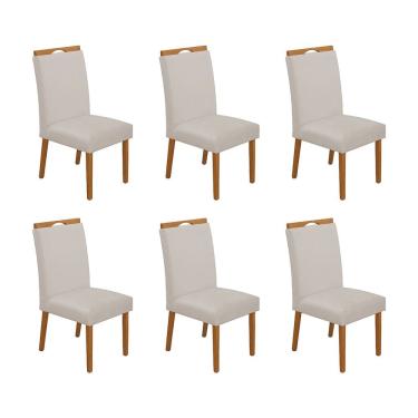 Imagem de Kit 6 Cadeiras de Jantar Madeira Maciça Cerejeira Premium Heloísa Veludo Bege