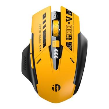 Imagem de INPHIC Mouse sem fio A9 Explorer, 2.4G/Bluetooth 5.0, iluminação RGB, 2400 DPI, bateria visível, carregamento tipo C (amarelo)