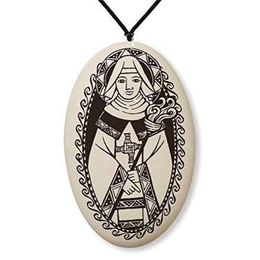 Imagem de Touchstone Pottery Medalha de porcelana de Santa Brígida em cordão trançado | Patrono da Irlanda e bebês, Cerâmica, não