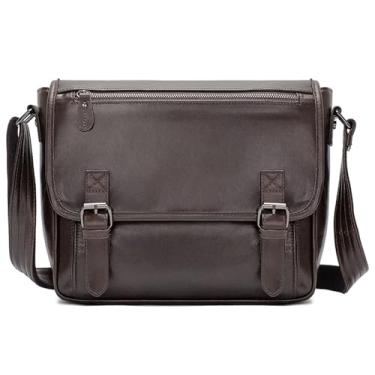 Imagem de Bolsa mensageiro de couro genuíno para homens, bolsa de ombro transversal, bolsa de mão de trabalho masculina para tablet de 13 polegadas, a