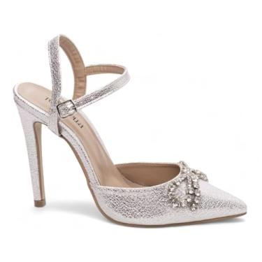Imagem de Torricella, Sapato Social Scarpin Salto Alto Stiletto Agulha Bico Fino Feminino 12 cm Metalizado Cor:Prata;Tamanho:38