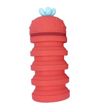 Imagem de Estojo Escolar Fofo Silicone Retrátil Morango Papelaria Coreana Japonesa (Vermelho)