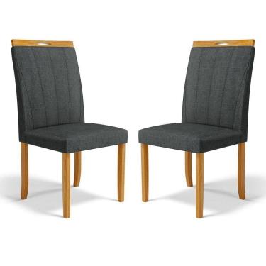 Imagem de Kit Com 2 Cadeiras Aurora Madeira Maciça Estofadas Para Mesa De Jantar Linho Chumbo 406