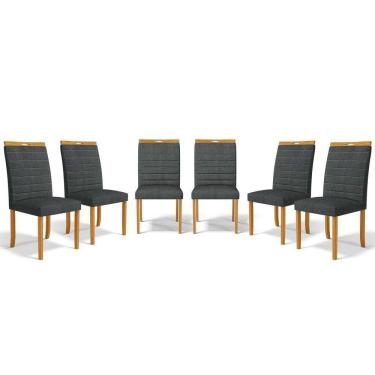 Imagem de Kit Com 6 Cadeiras Sara Madeira Maciça Estofadas Para Mesa De Jantar Linho Chumbo 406