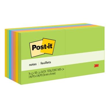 Imagem de Post-it Notes. America s #1 Favorite Sticky Note. 3 pol. x 3 pol. Coleção Jaipur. 14 pastilhas/pacote. 100 folhas/almofada (654-14AU)