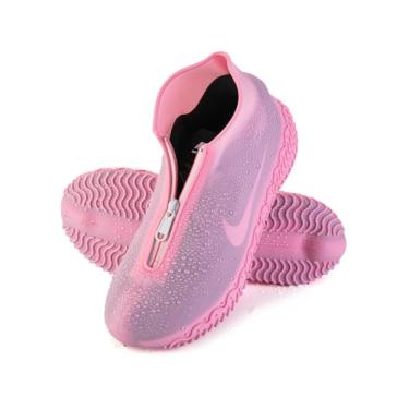 Imagem de HTHOY&GOWY Capas impermeáveis para sapatos – Capas de silicone para sapatos de chuva com zíper, reutilizáveis, dobráveis, antiderrapantes, laváveis, protetores de sapatos, galochas para crianças, homens e mulheres