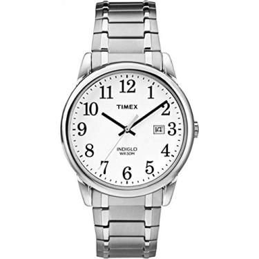 Imagem de Timex Relógio de 38 mm com pulseira de expansão Easy Reader, Prateado/branco, Mens Standard