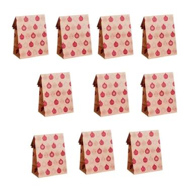 Imagem de Almencla 10x Sacos de papel Kraft para presente de Natal Sacos de embalagem de alimentos Bolas Árvores Floco de neve Padrões Saco de confeitar para decoração, Vermelho
