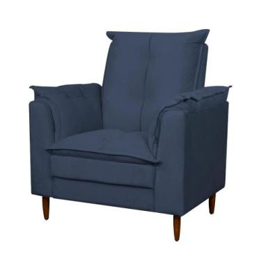 Imagem de Poltrona Amamentação Pés Madeira Maciça Suede Herrero, Azul Marinho