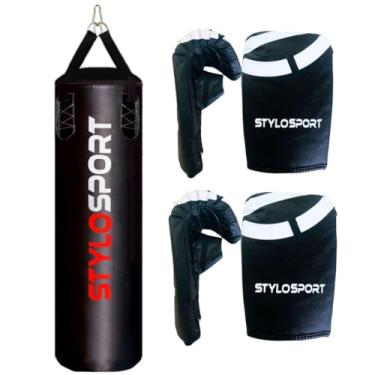 Imagem de SACO DE PANCADA 120CM PROFISSIONAL VAZIO + 2 PARES DE LUVA (Adulto, Preto)