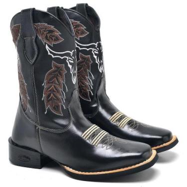 Imagem de Bota Texana Masculina Couro Cano Alto Bordado Country Estilo - Fakcini