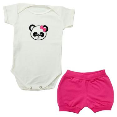 Imagem de Conjunto Body Panda Laço Rosa Manga Curta + Shorts - Mellane Baby, P, 