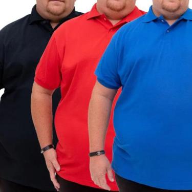 Imagem de Kit 3 Camiseta Gola Polo Plus Size Masculina Lisa Manga Curta Piquet M