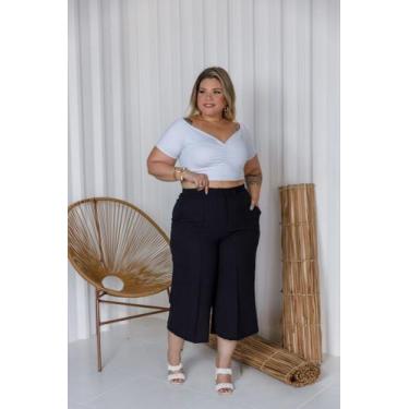 Imagem de Calça Pantacourt Midi Larga Moda Plus Size Wide Leg G1 G2 G3 - Calça P