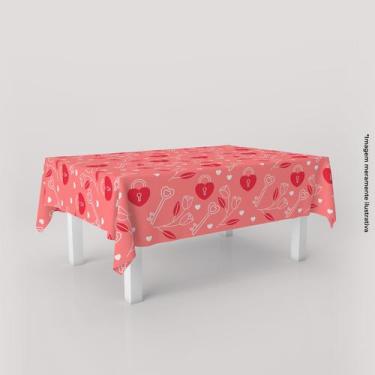 Imagem de Toalha de Mesa Retangular Corações Chave e Cadeado 220x150cm - PRESENT