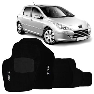 Imagem de Tapete para Peugeot 307 2003 2004 2005 2006 2007 2008 2009 2010 2011 2012 Carpete Automotivo Jogo 5 Peças Preto Bordado