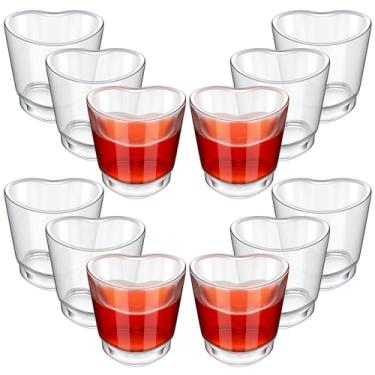 Imagem de Domensi Conjunto de 12 peças de copos de dose em forma de coração de 42,5 g transparentes fofos mini copos de dose Tequila Copo de coração para Soju Whiskey Tequila Vodka Licor Festa Dia dos Namorados